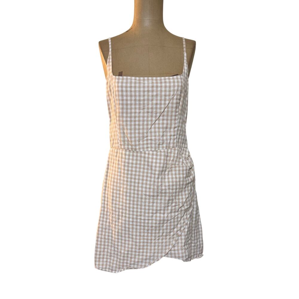 Abercrombie & Fitch Mini Dress Brown Gingham Square Neck Faux Wrap